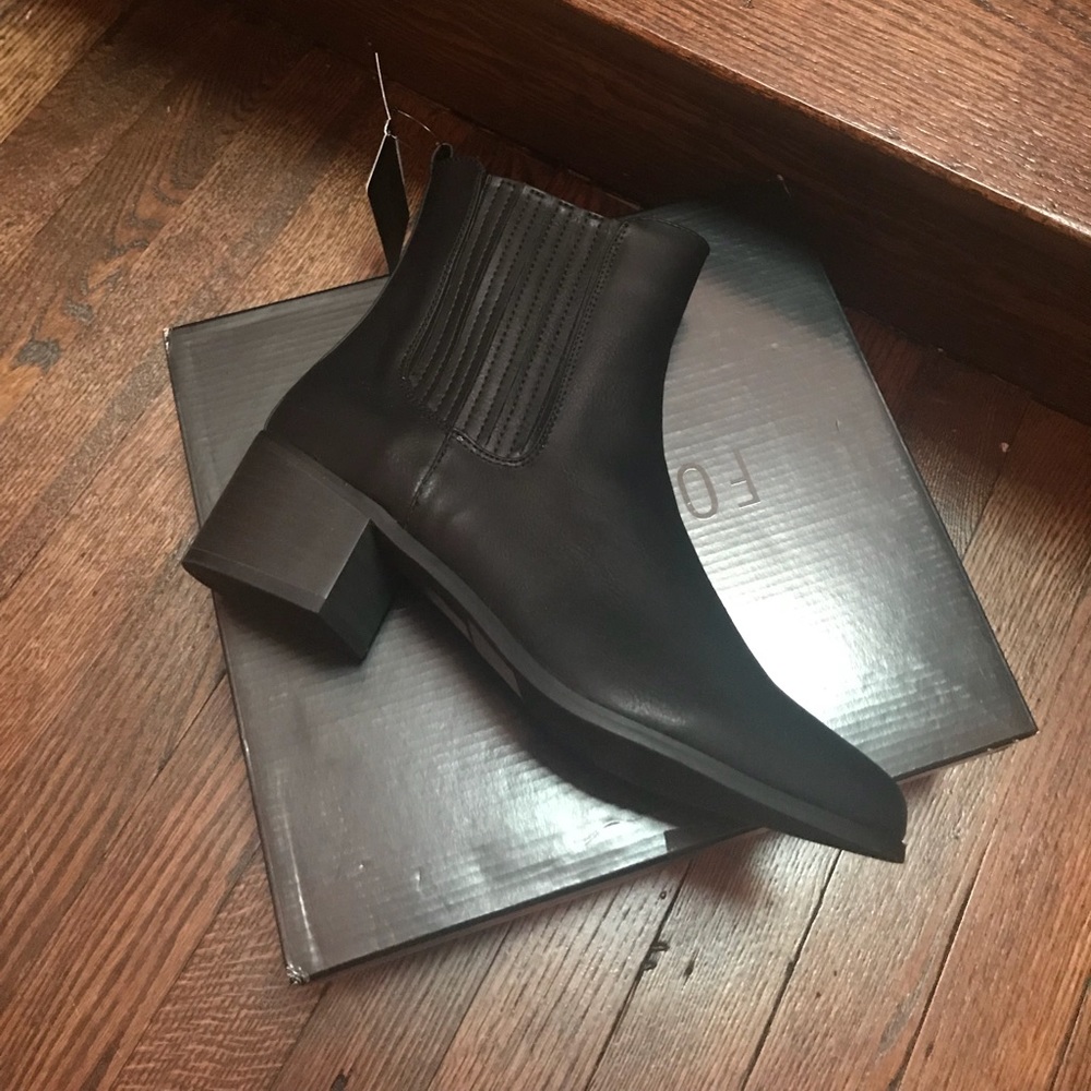 Black Faux Leather Chelsea Boots